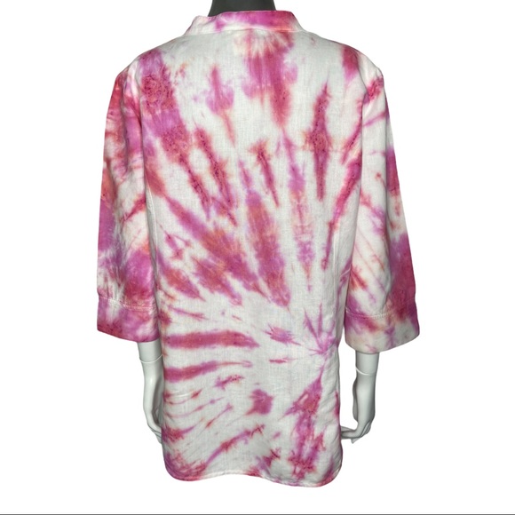 Upcycled Tie Dye Cotton Tunic 3/4 Sleeve Blouse - Picture 5 of 5